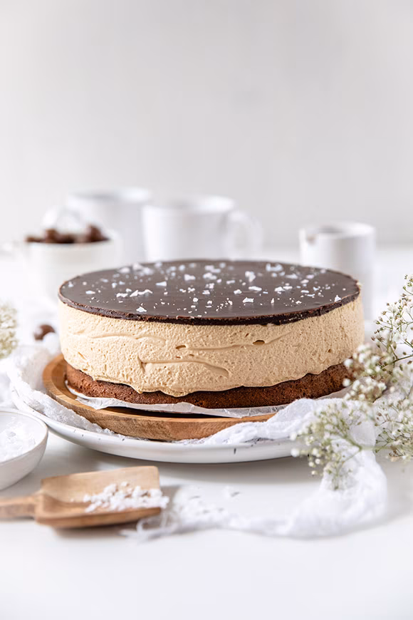 kinuskijuustokakku suklaaganachella