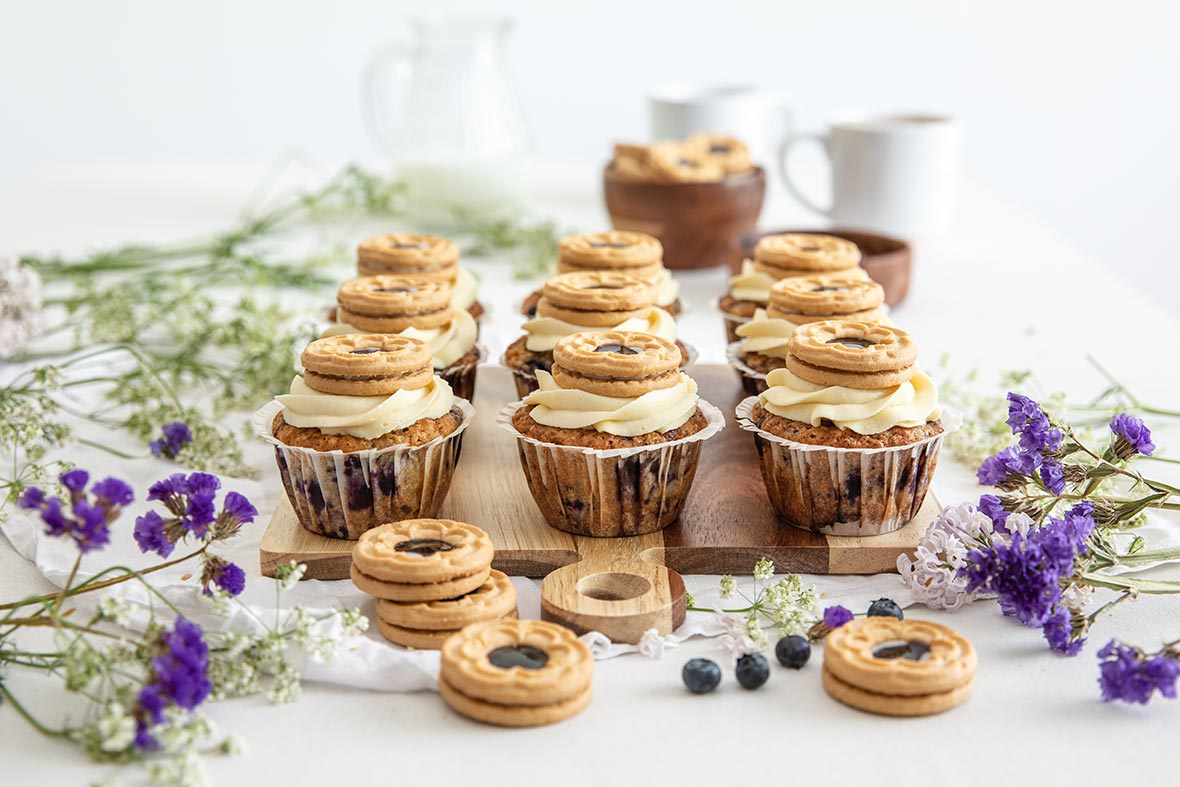 Mustikka-ballerinakuppikakut